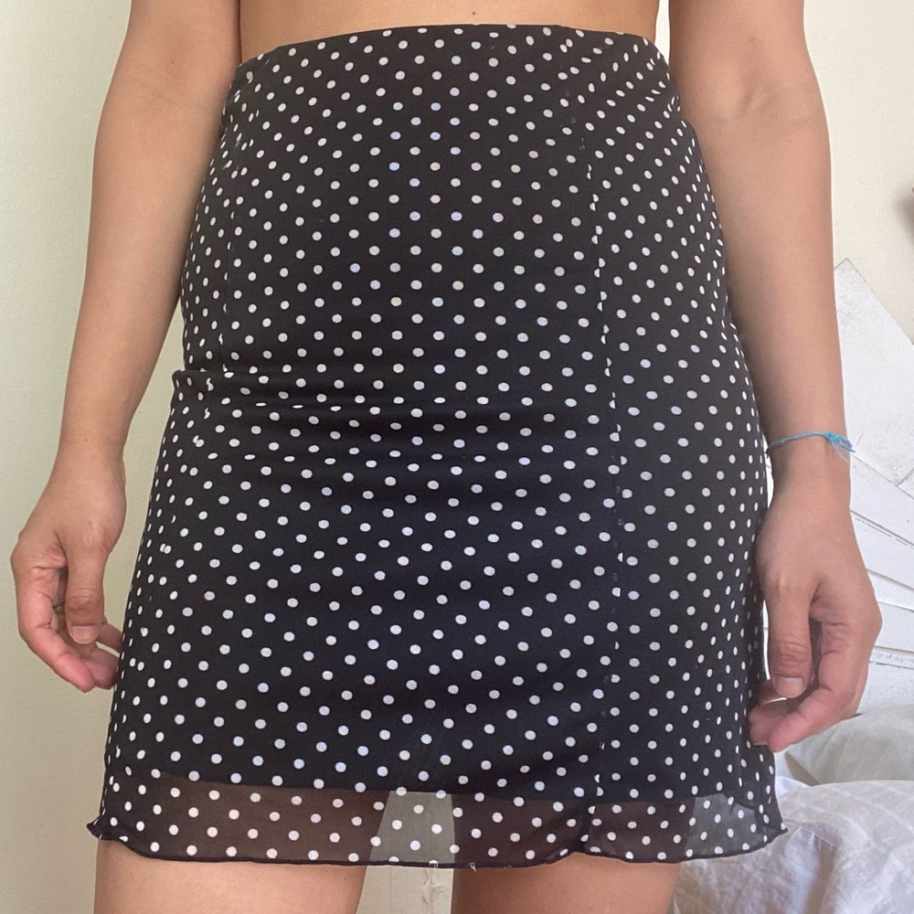 Black sheer polka dot mesh skirt